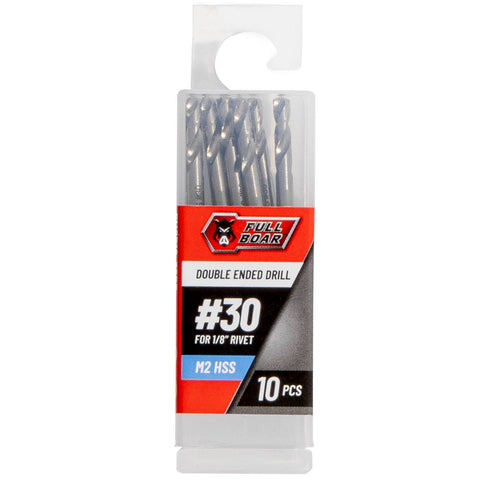 Full Boar No.30 M2 HSS Double Ended Panel Drill Bit 10 Pack 1/8" Rivet