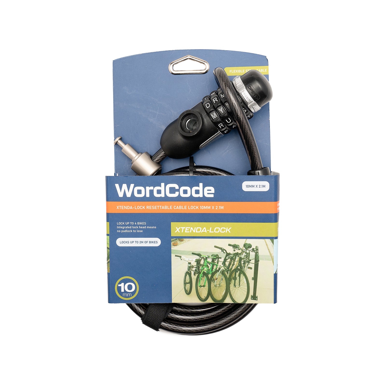 Wordcode 10mm x 2.1m Steel Xtenda Resettable Bike Lock with Word Code