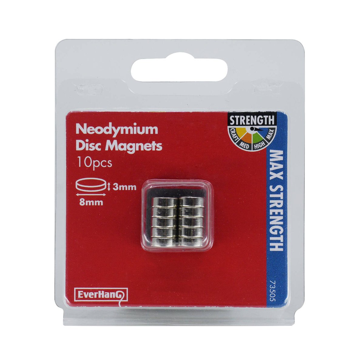 Everhang 8mm Rare Earth Neodymium Disc Magnet 10 Pack