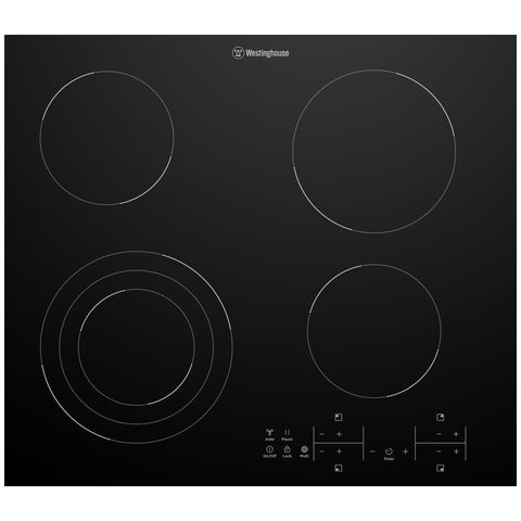 Westinghouse 60cm Triple Variable Zone 4 Burner Ceramic Cooktop - Touch Control, Hob2Hood - WHC643BE