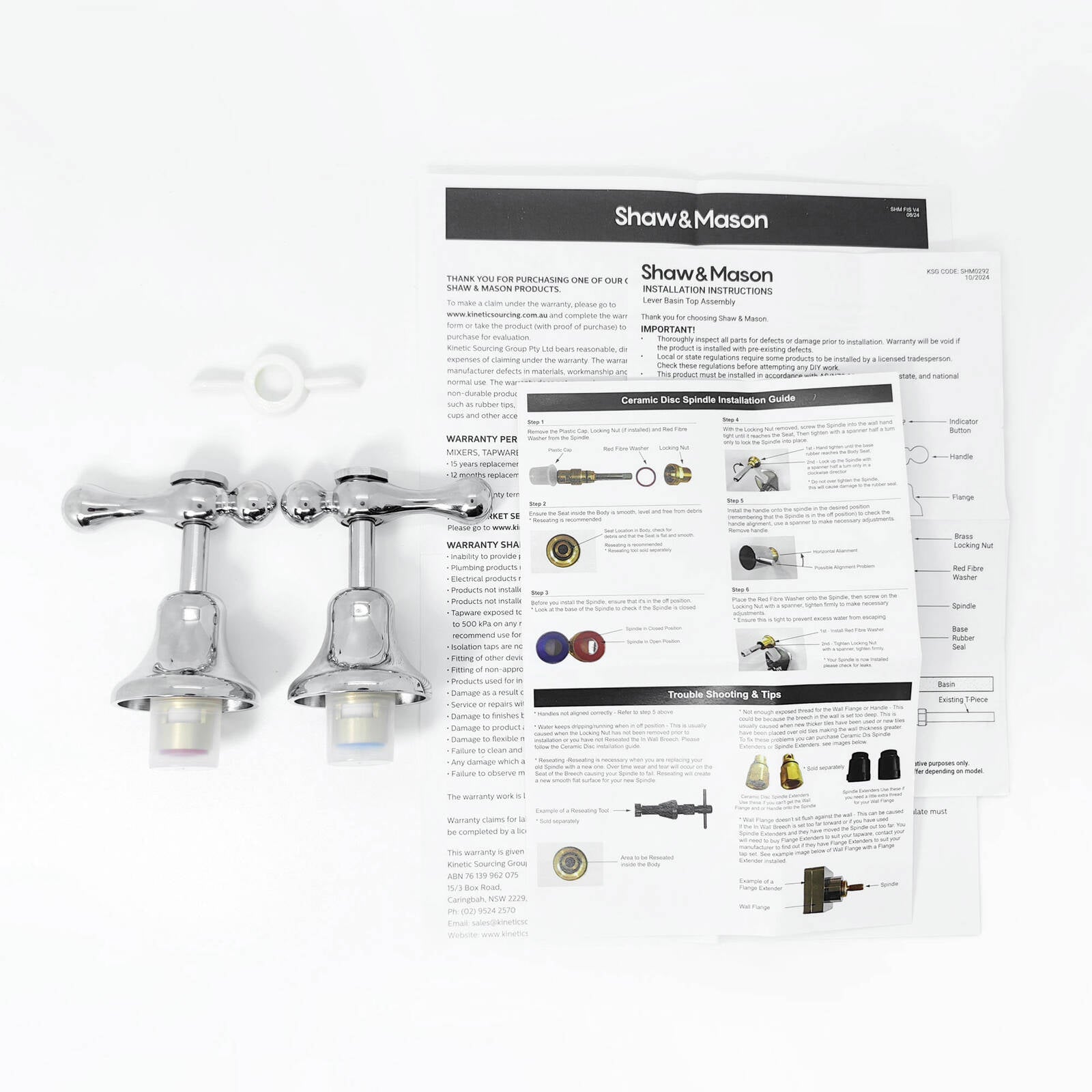 Shaw & Mason Chrome 1/4 Turn Lever Basin Top Assembly - Brass, Pair