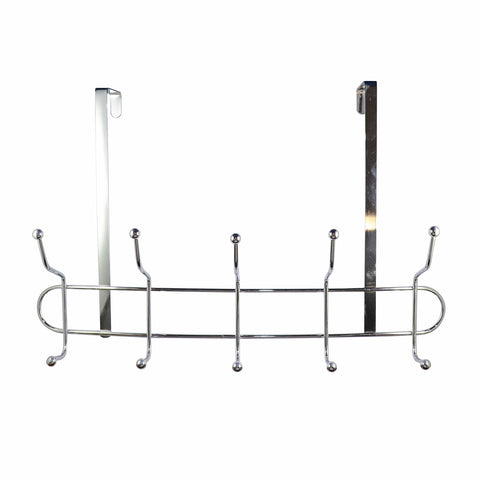 Adoored 5 Double Hook Polished Chrome Steel Over-The-Door Deco Hook Rack