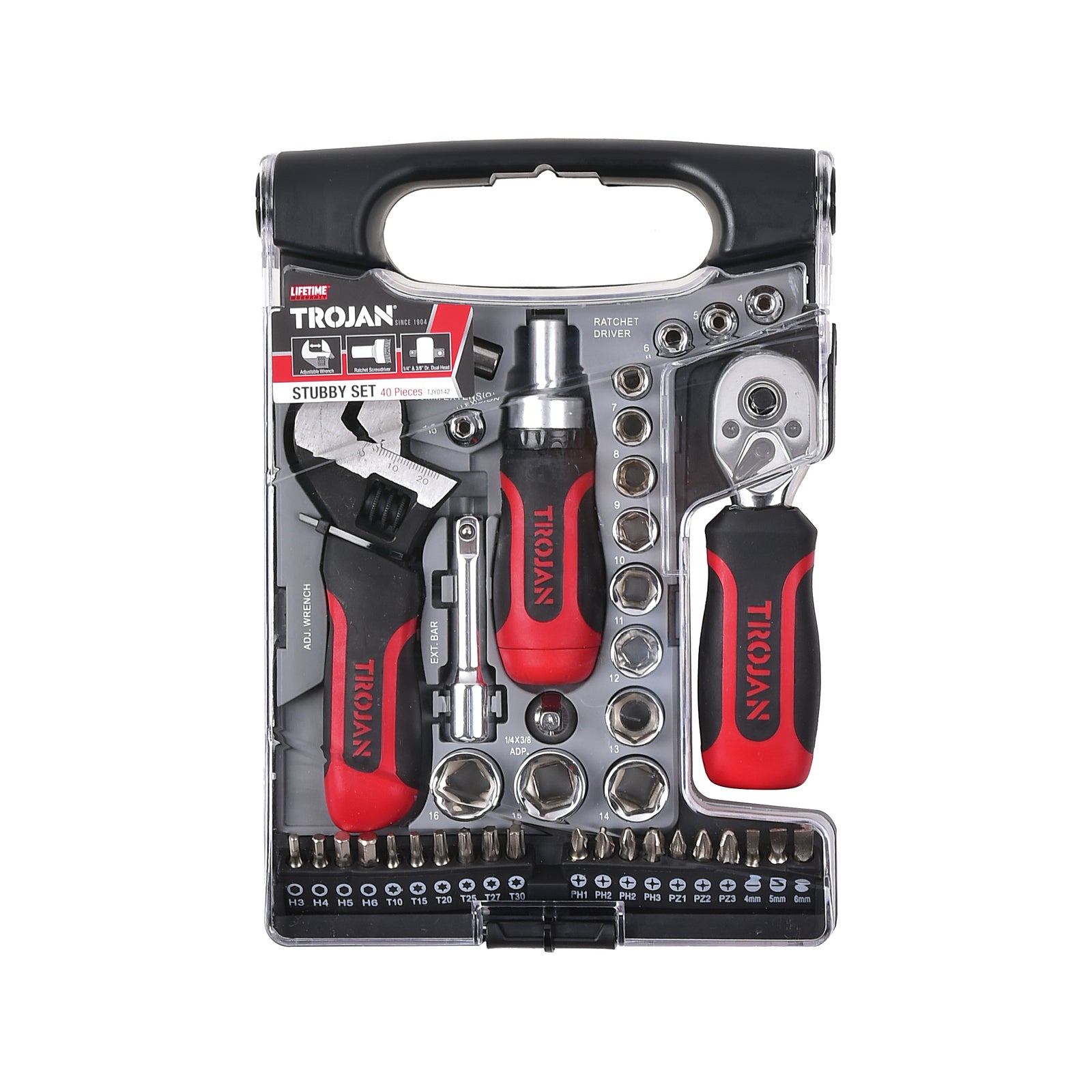 Trojan 40 Piece Stubby Screwdriver Set, Carbon Steel with PP & TPR Handles, Carry Case