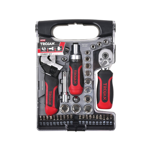 Trojan 40 Piece Stubby Screwdriver Set, Carbon Steel with PP & TPR Handles, Carry Case