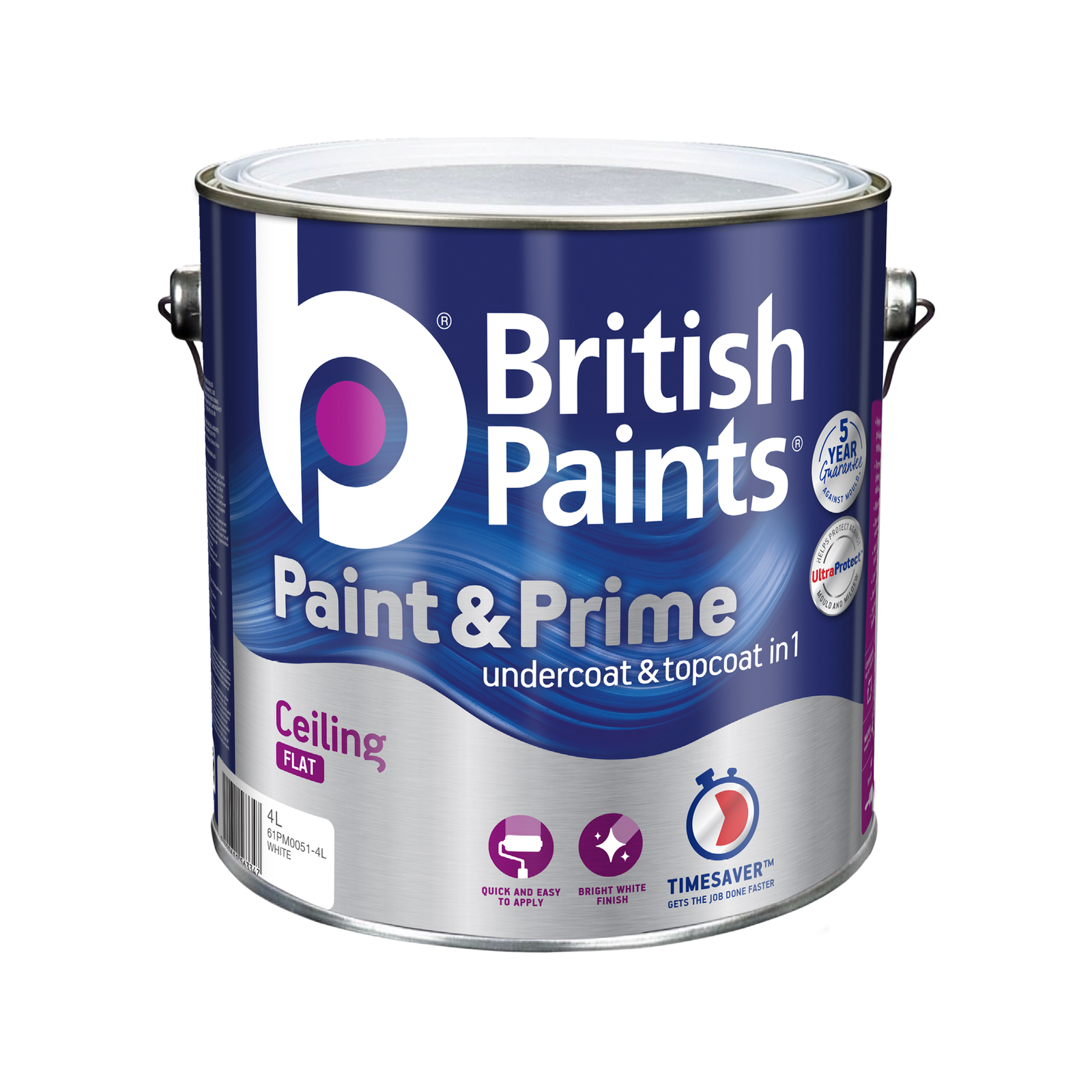 British Paints 4L White Ceiling Paint and Prime Indoor