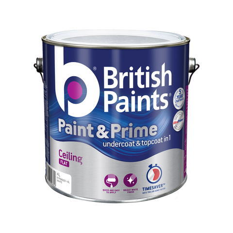 British Paints 4L White Ceiling Paint and Prime Indoor