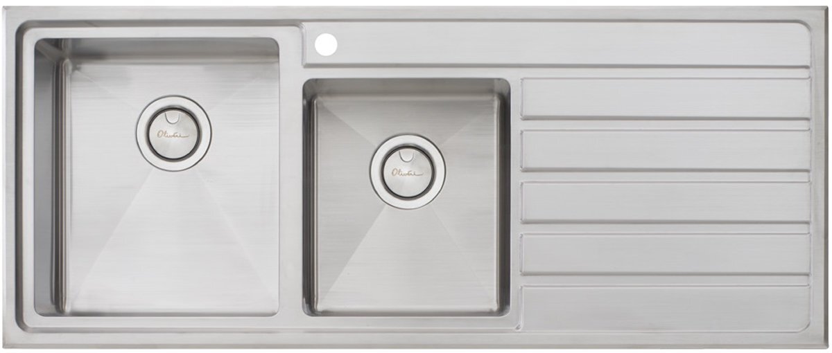 Oliveri 1 and 3/4 Bowl Topmount Sink - Right Hand Drainer, Brushed Stainless Steel, Chopping Board - AP1411