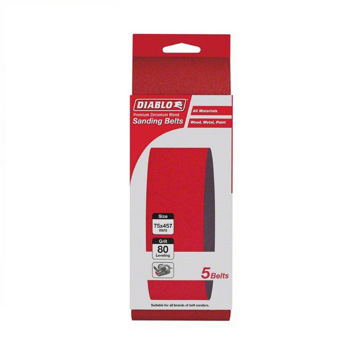 Diablo Abrasive Belt 36 Grit 75 x 457mm 5 Pack - Red - SuperSaverAU - view 1