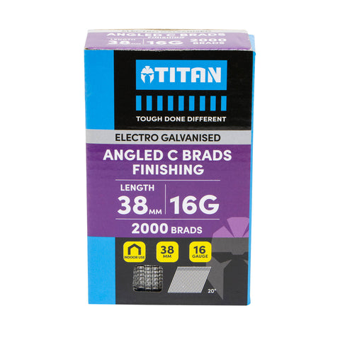 Titan 38 x 1.6mm 16 Gauge Electro Galvanised 20° Angled C Brads - 2000 Pack