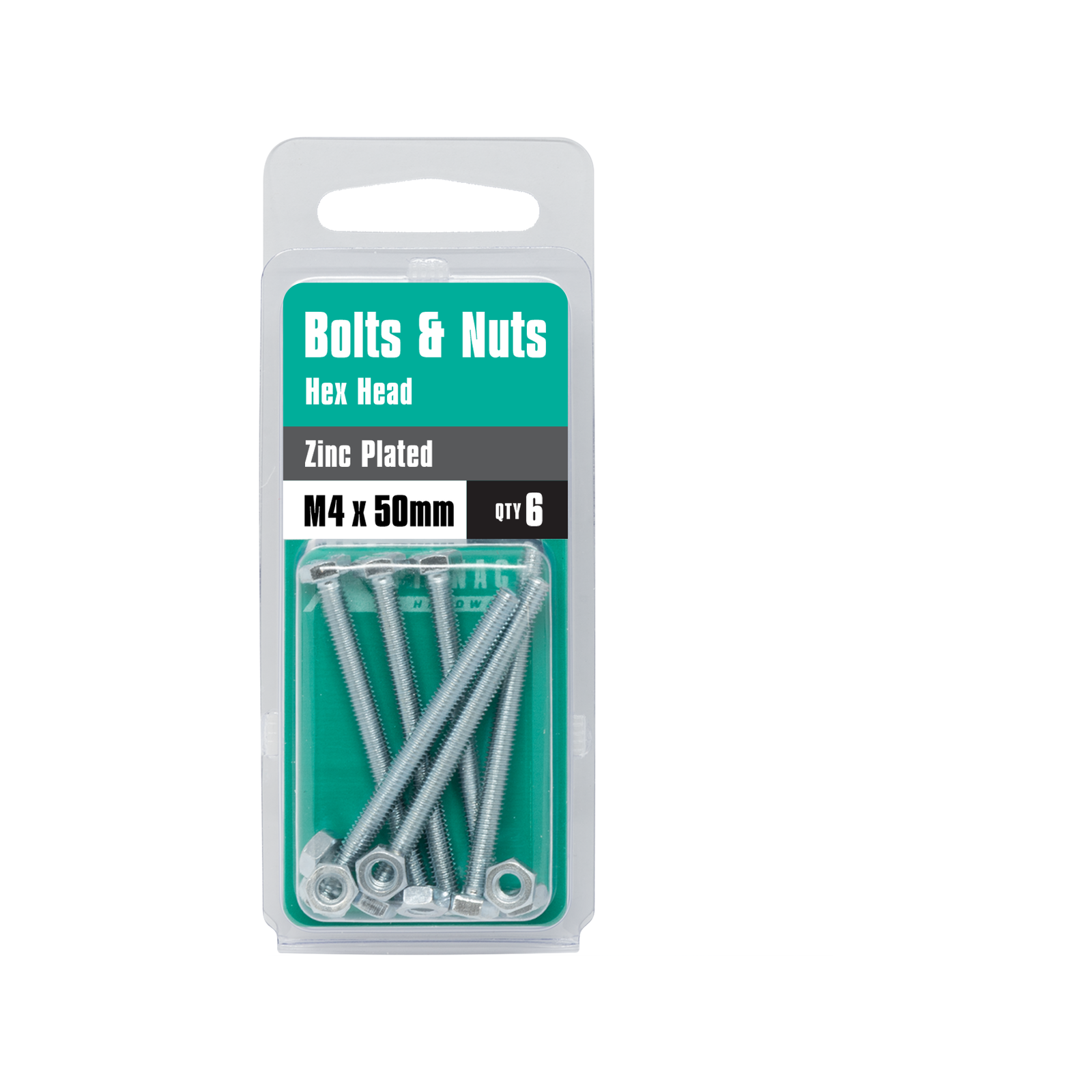 Pinnacle M4 x 50mm Zinc Plated Hex Head Bolts and Nuts - 6 Pack