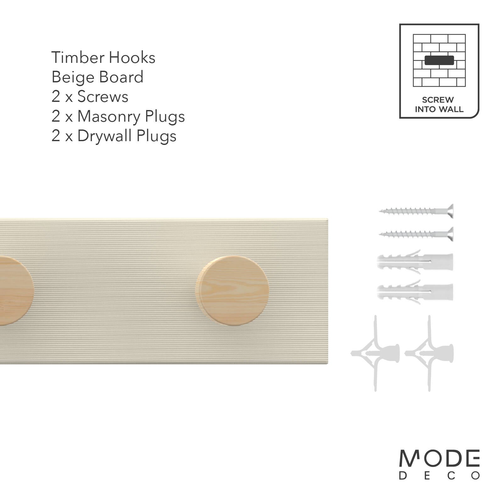 MODE 5 Timber Hooks On Beige Board Hook Rack 600mm Coat & Bag Rack