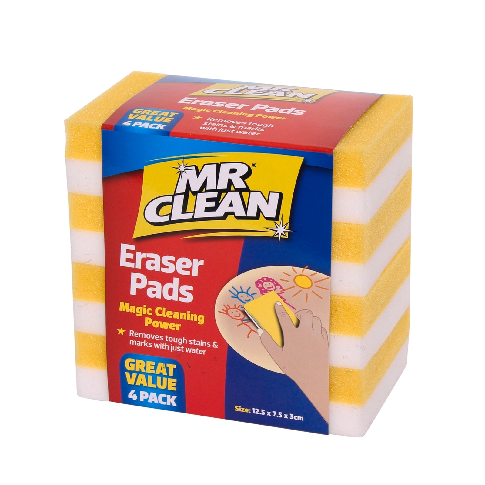 Mr Clean Melamine Eraser Cleaning Pads 4 Pack, 125 x 75 x 30mm, Blue & White
