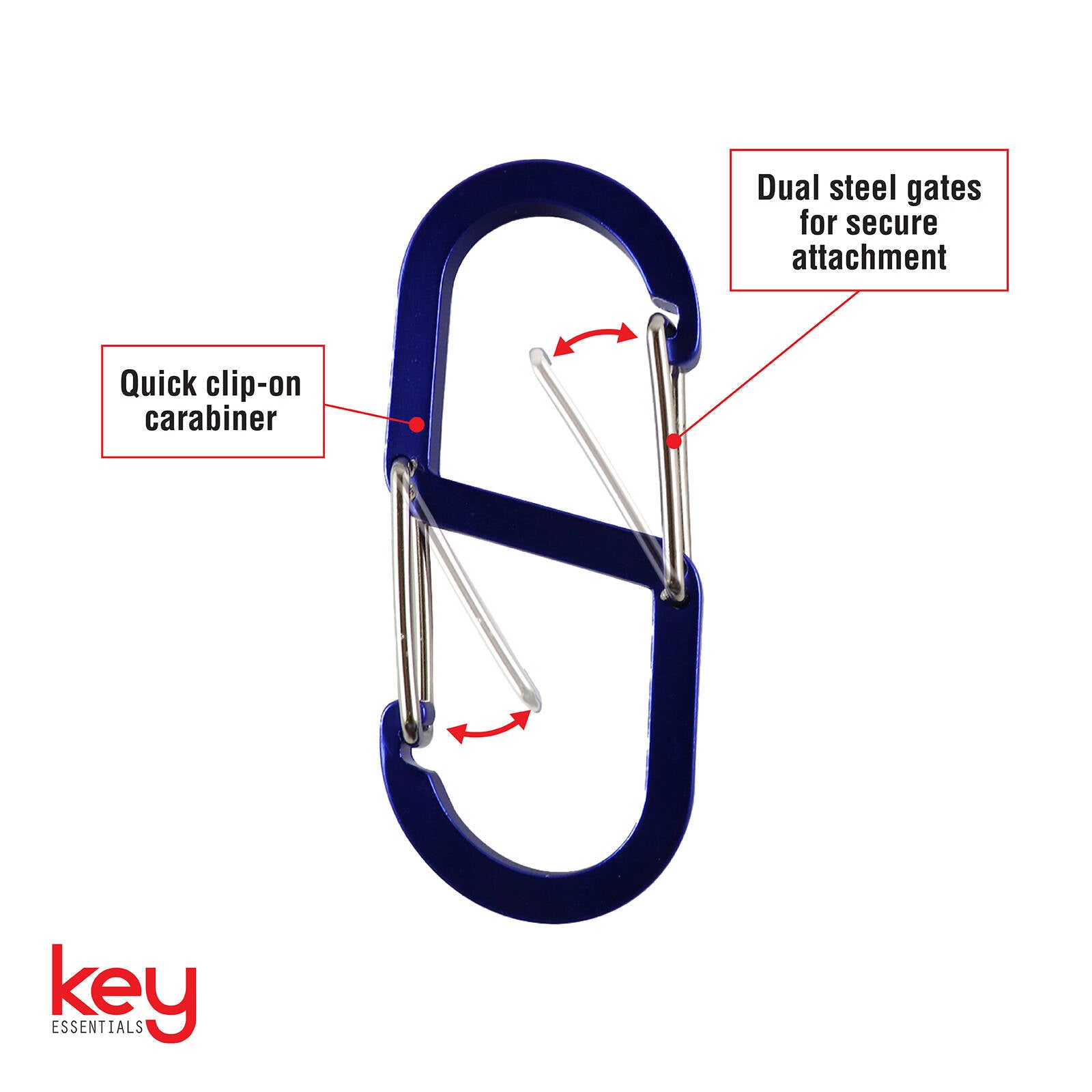 Key Essentials Key Ring Carabiner with 2 Steel Gates 70mm Assorted