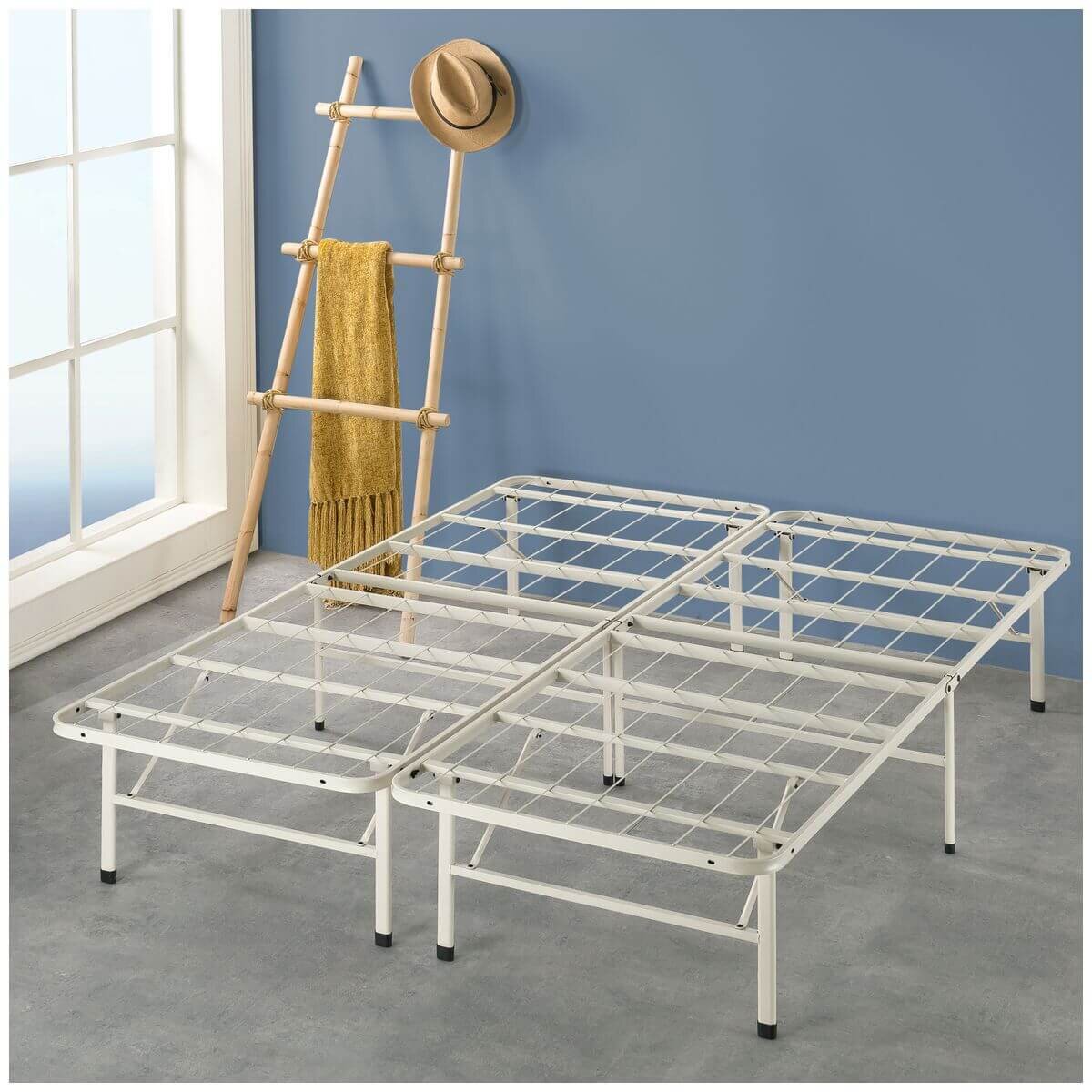 Zinus Queen Smart Base Folding Bed Frame - Beige Steel, 33cm Under-Bed Clearance - AU-SBBK-14BG-Q