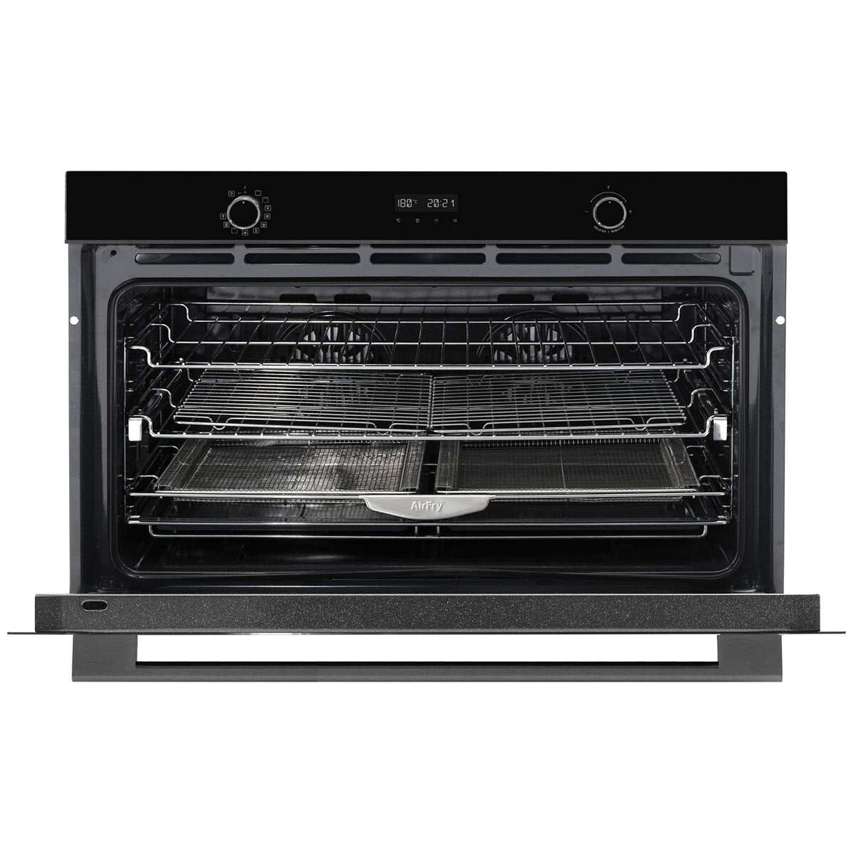 Omega 11 function built-in oven with AirFry - 148L, black glass, Midnight trim, telescopic runners - OBO9011AM