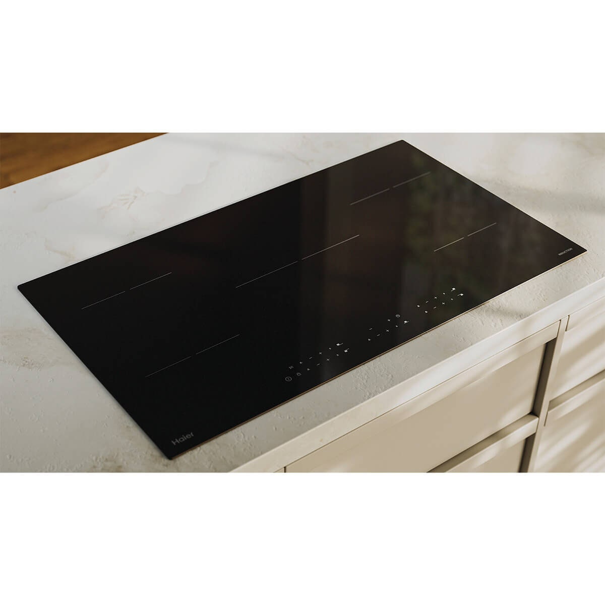 Haier 90cm 300 Series induction cooktop - five cook zones - black glass - touch controls - HCI905TB4