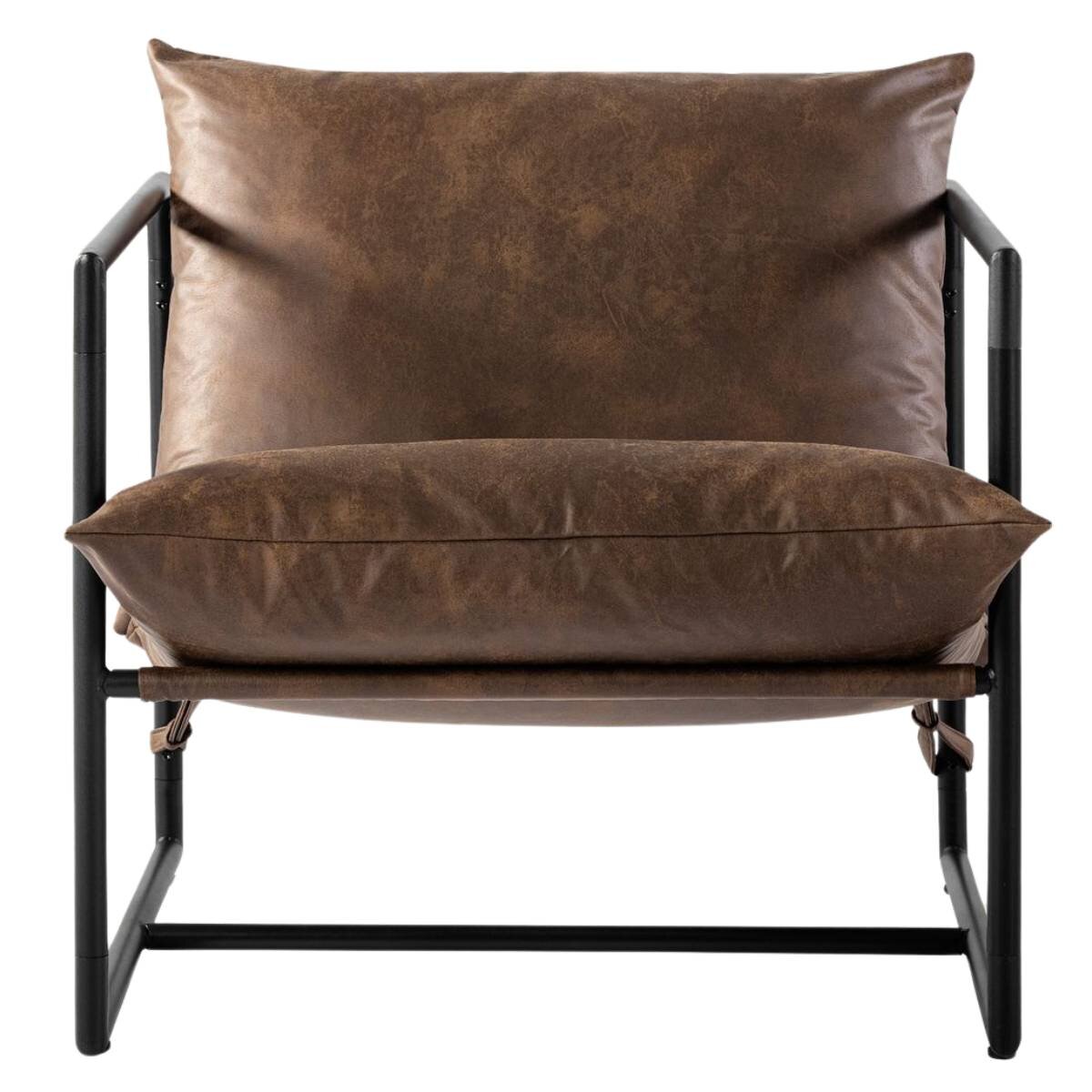 Zinus Sling Accent Chair - Cognac Tan Brown, Water-Repellent Upholstery, Metal Frame - AU-USHSL3ZC-31C