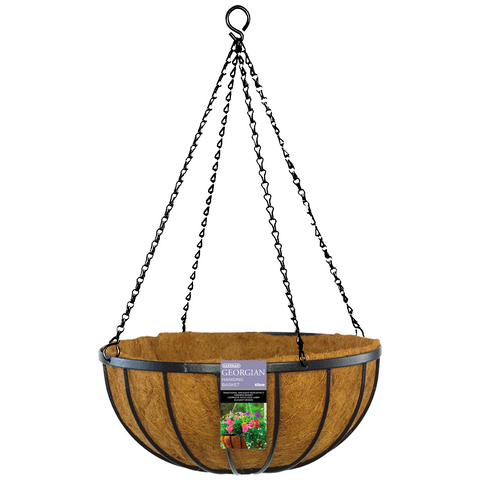 Brunnings 40cm Black Georgian Hanging Basket with Liner Included