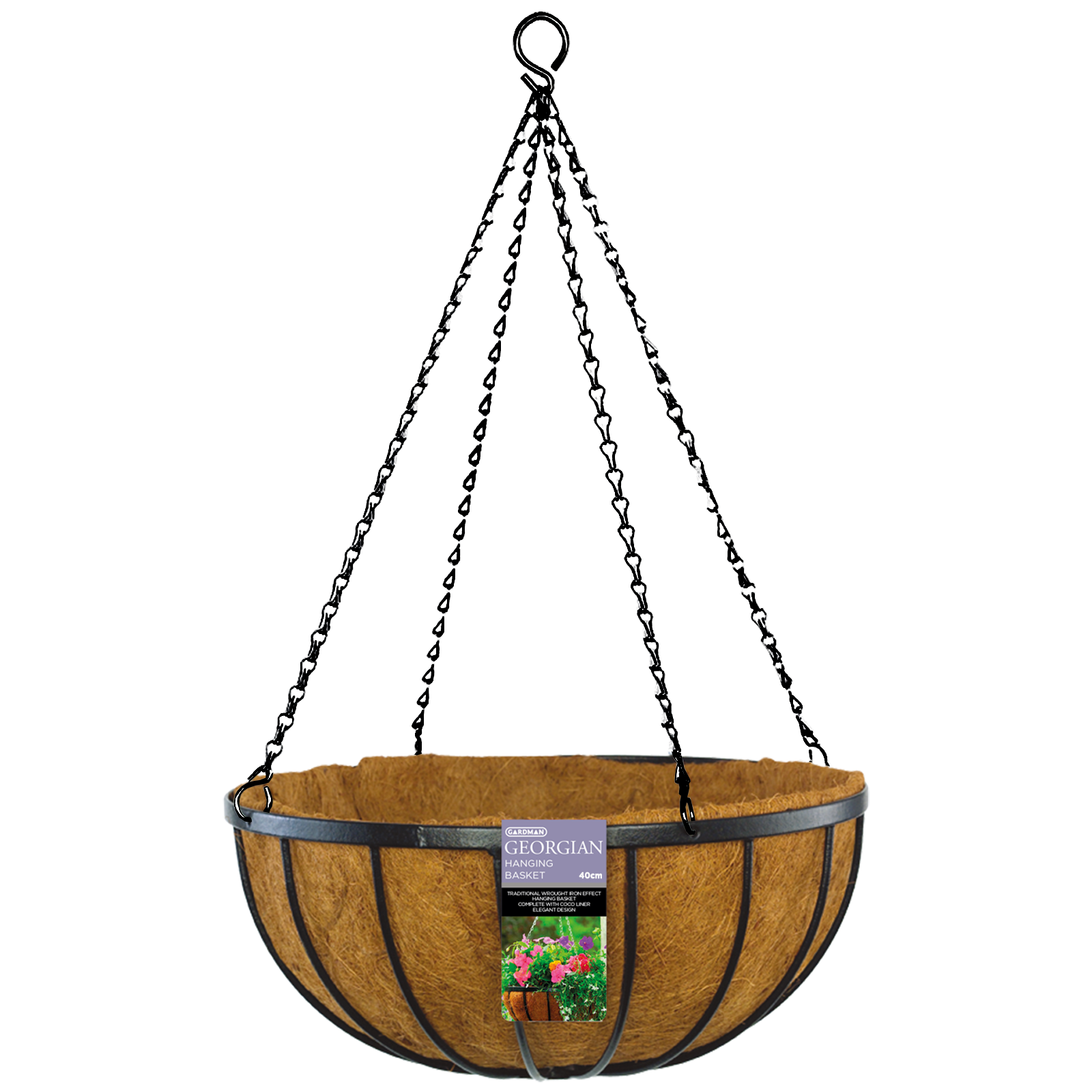 Brunnings 40cm Black Georgian Hanging Basket with Liner Included