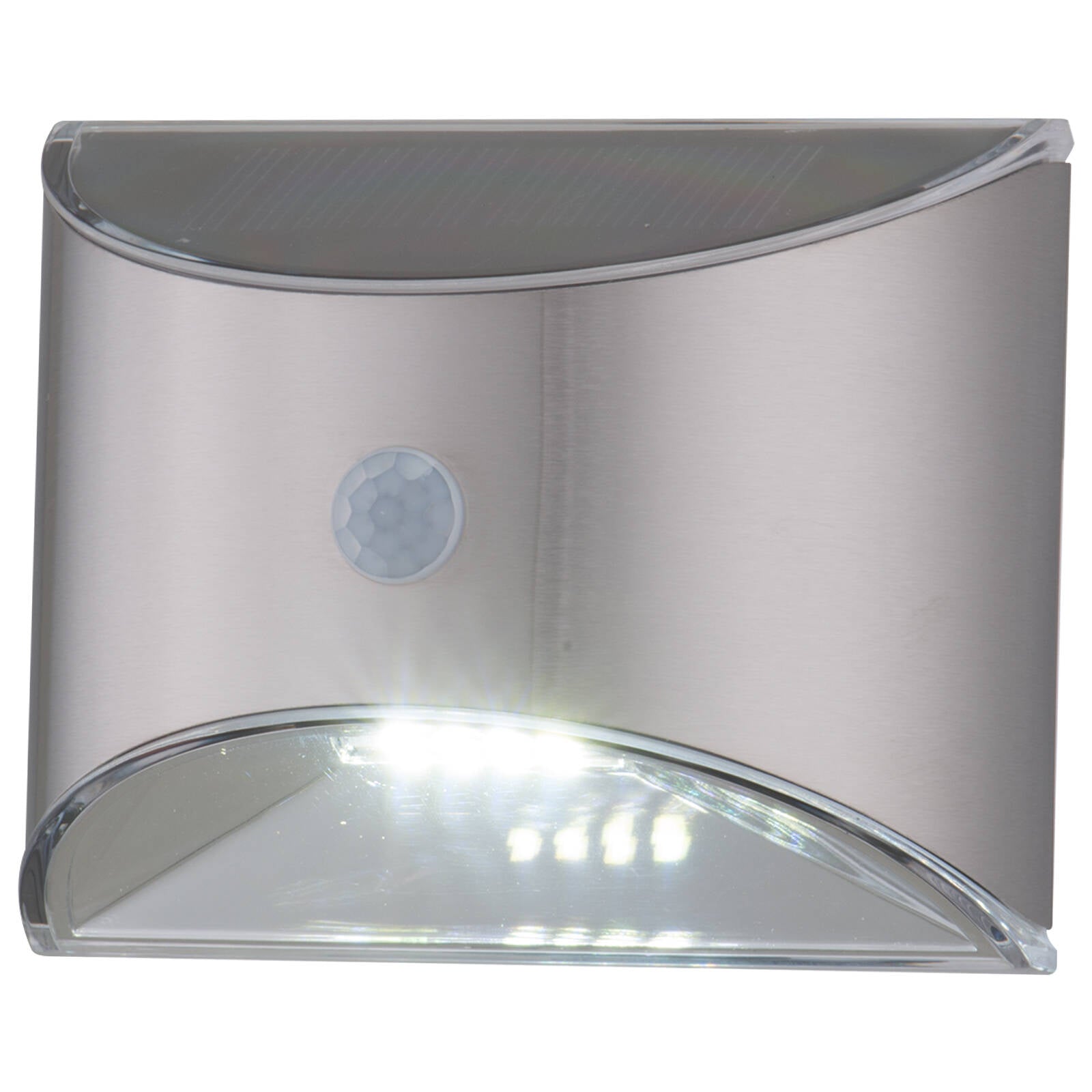 Arlec 100mm 50lm Brushed Chrome Solar LED Wall Light Motion Sensor LVS666SS