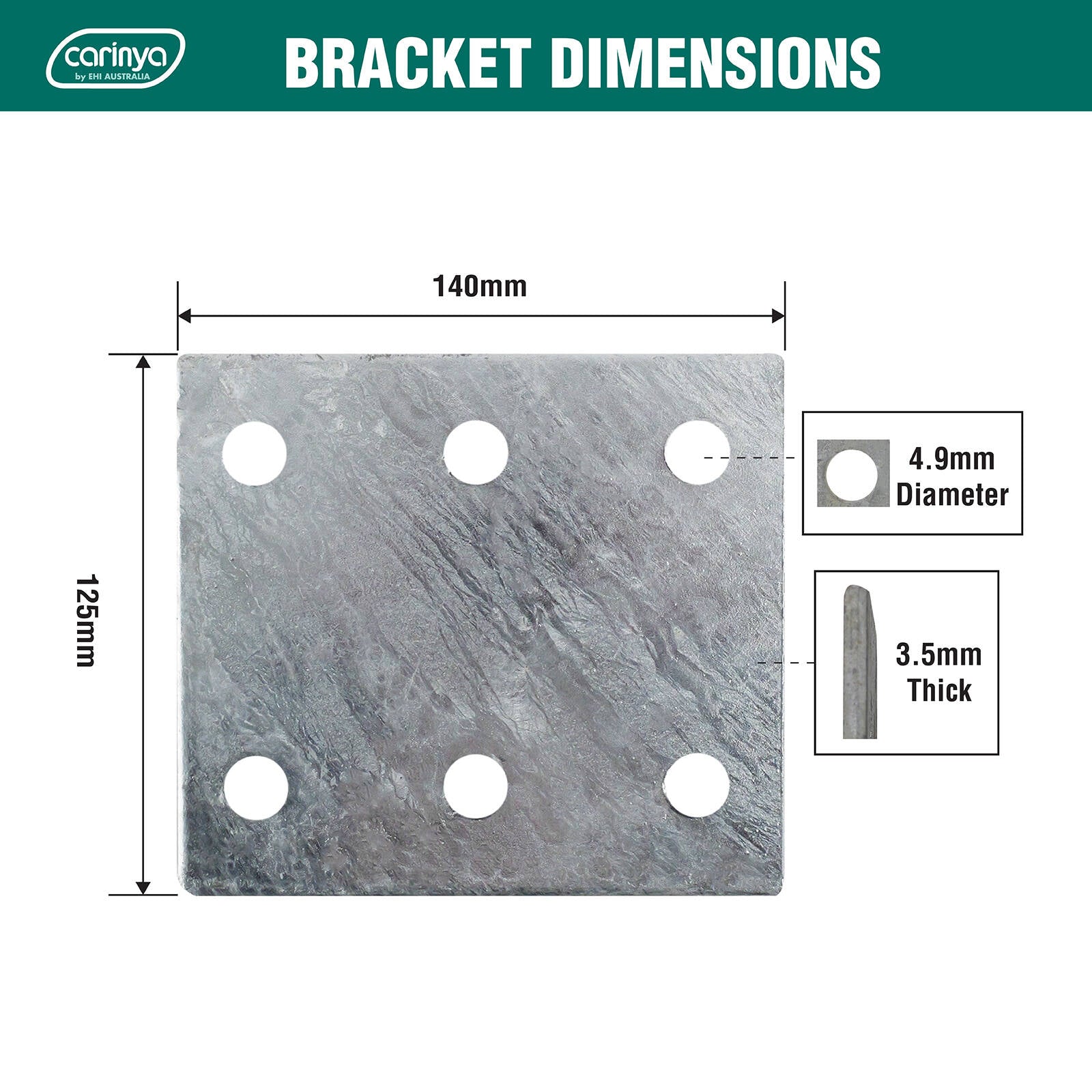 Carinya 140 x 125 x 3.5mm Galvanised Steel Mending Plate Bracket