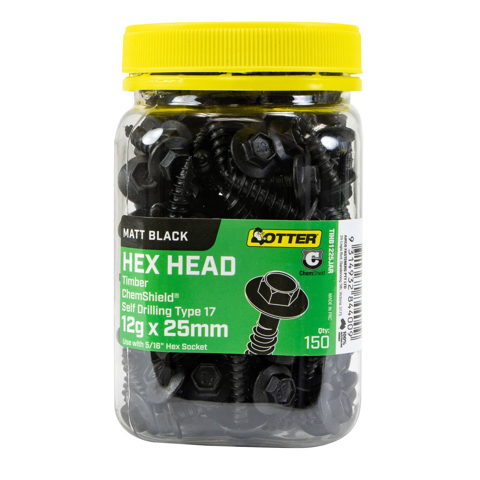 Otter 12g x 25mm Timber Hex Head ChemShield Screws - 150 Pack Self-Drilling T17