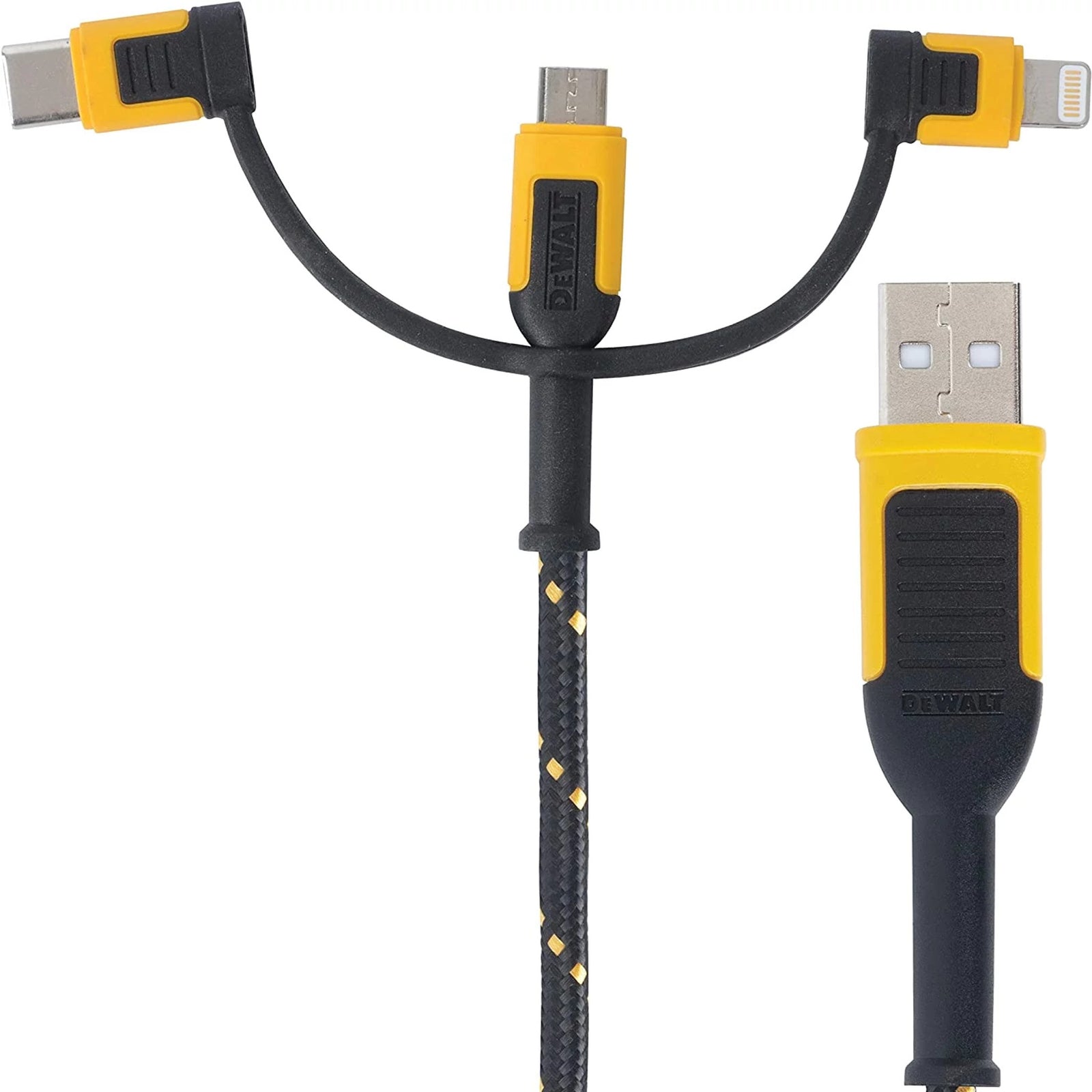 DeWALT 1.8m 3-in-1 Lightning, Type C & Micro-USB Kevlar Charging Cable