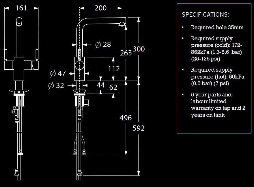 InSinkErator Multitap 3N1 L-shape steaming hot water tap - chrome finish, 2.5L NeoTank - 3003LC