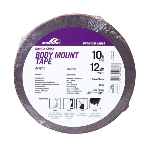 Moroday Double Sided Body Mount Tape - 12mm x 10m - Acrylic - UV Stable - SuperSaverAU - view 1