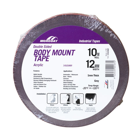 Moroday 12mm x 10m Grey Acrylic Double Sided Body Mount Tape