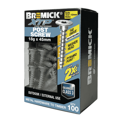Bremick XTP 18g x 45mm T40 Galvanised Post Screws - 100 Pack