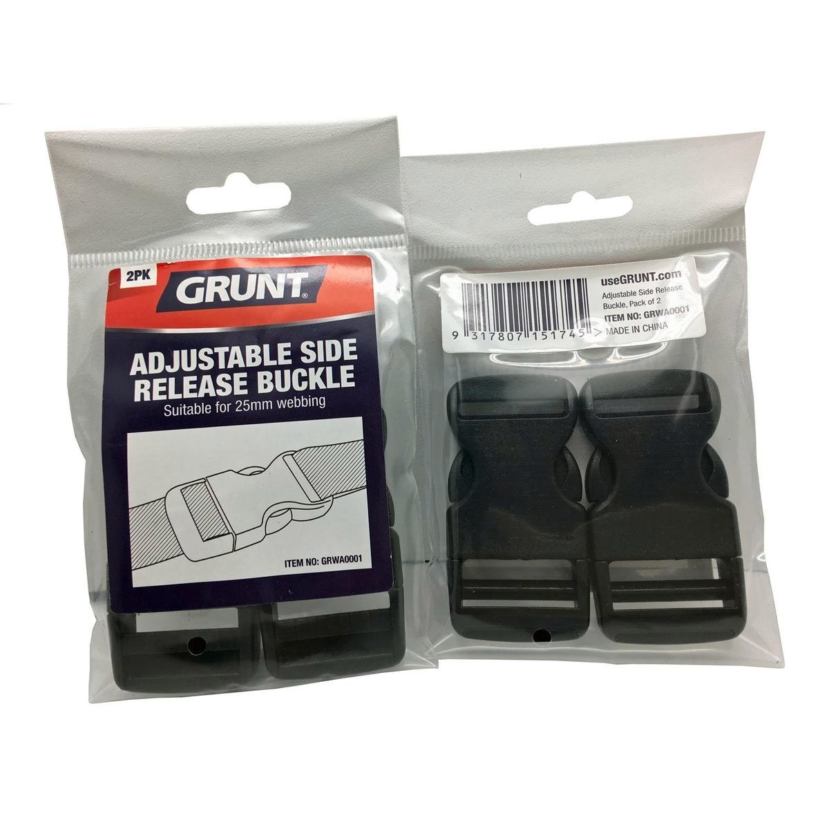 Grunt Adjustable Release Buckle 25mm POM Black Easy Carry 2 Pack - SuperSaverAU - view 1