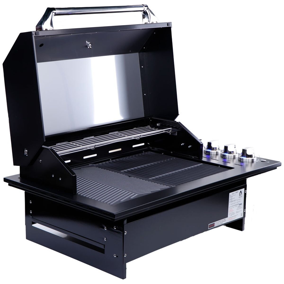 Smart Four Burner Drop-In LPG BBQ - Black, 304 Stainless Steel, Cast Iron Plates, LED Knobs - 4000DGSLBLK
