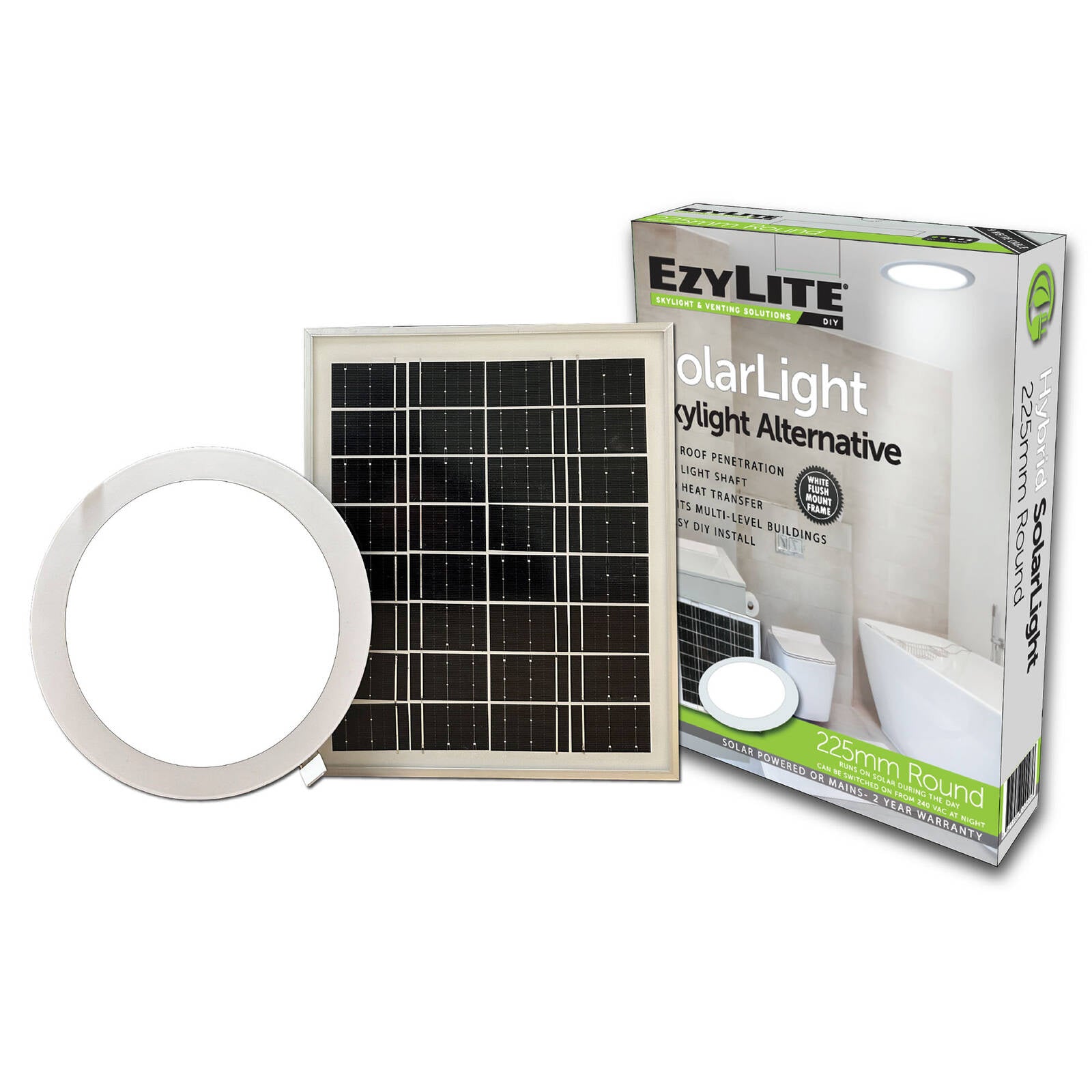 EzyLite 225mm Round Hybrid Solar Skylight Alternative EZSL225RH-Gen4 - Aluminium, DIY Flush Mount