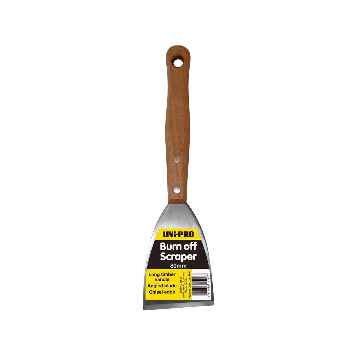 Uni-Pro 80mm Burn Off Paint Scraper - Timber Handle, Steel Blade