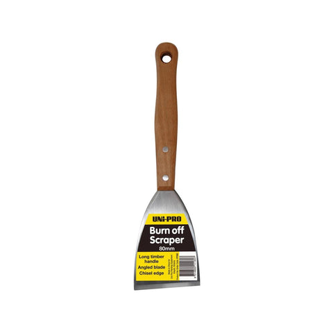 Uni-Pro 80mm Burn Off Paint Scraper - Timber Handle, Steel Blade