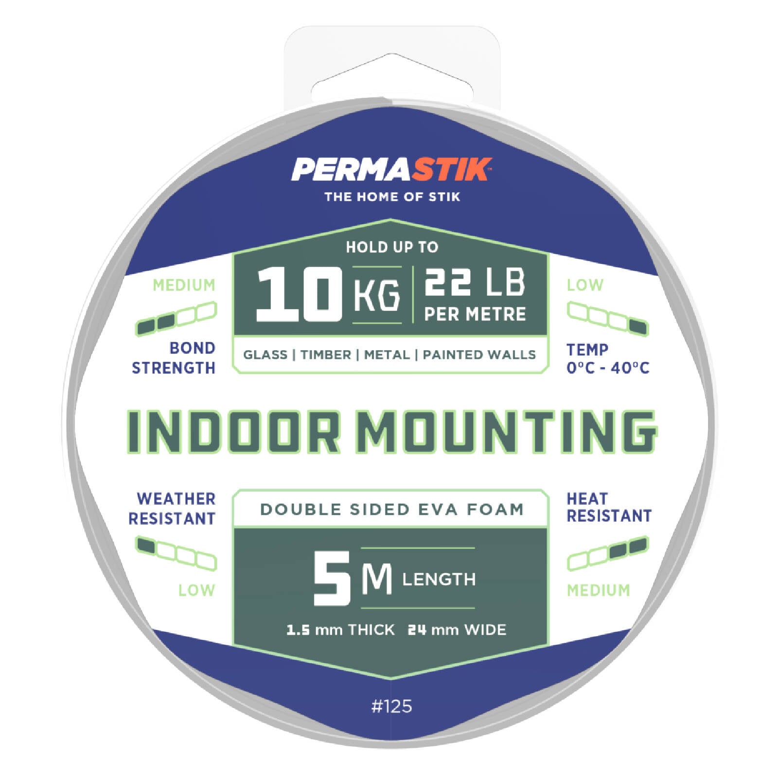 Permastik 24mm x 5m Indoor Foam Mounting Tape White 10kg Hold