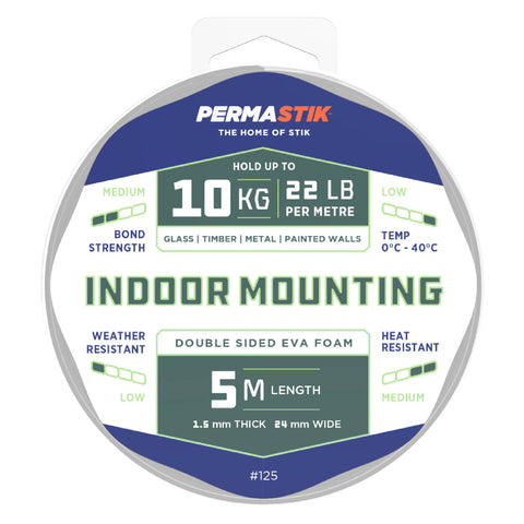 Permastik 24mm x 5m Indoor Foam Mounting Tape White 10kg Hold