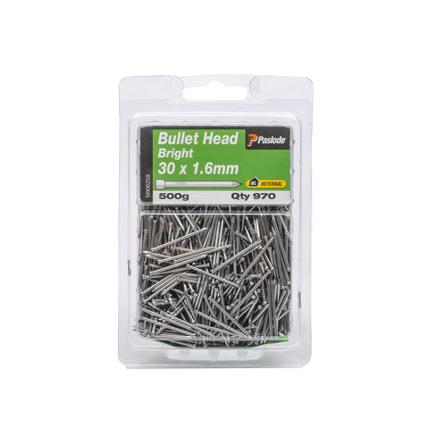 Paslode 30 x 1.6mm 500g Bright Steel Bullet Head Nails - 970 Pack