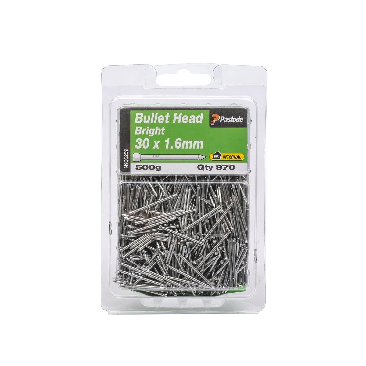 Paslode 30 x 1.6mm 500g Bright Steel Bullet Head Nails - 970 Pack