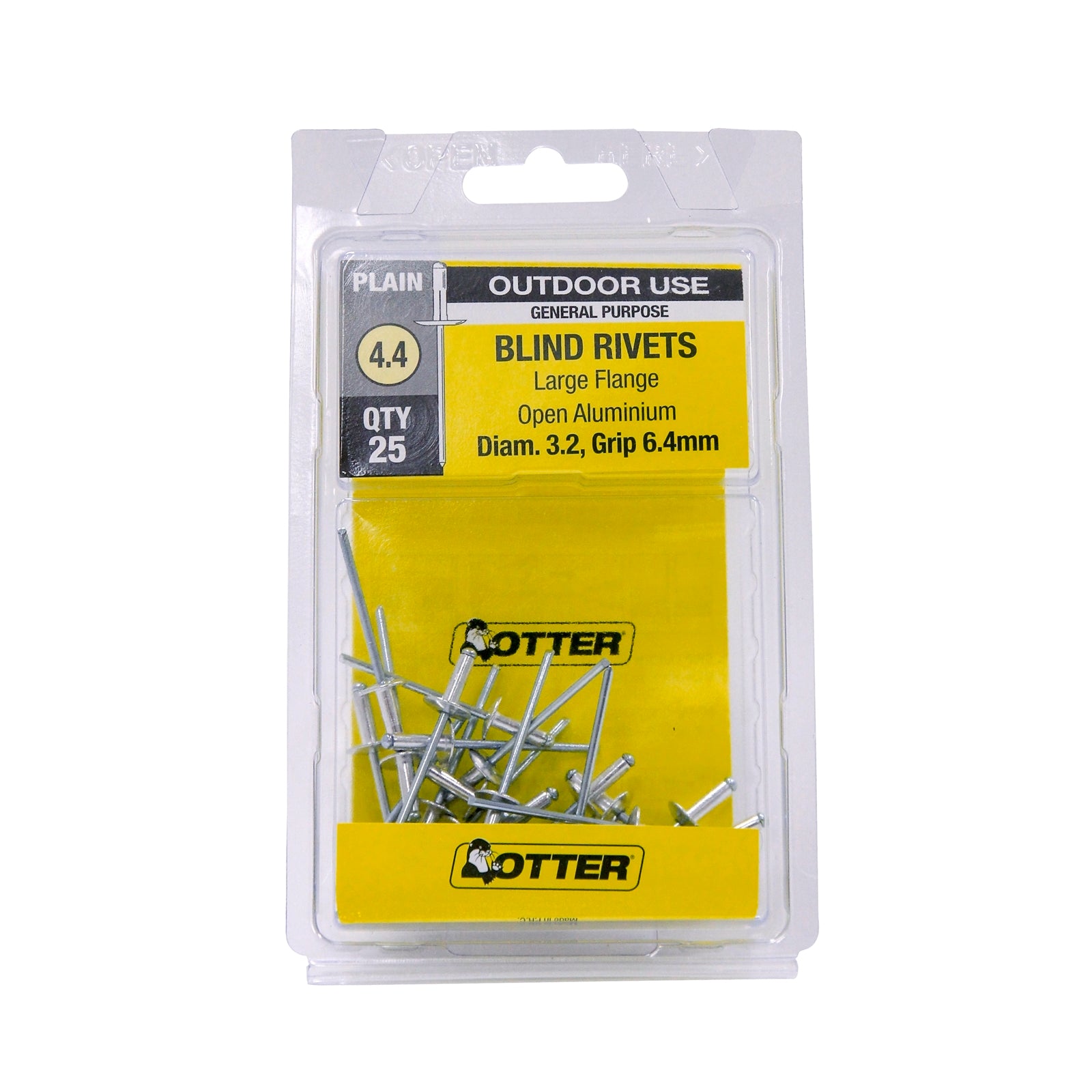 Otter 3.2 x 6.4mm Large Flange Aluminium Rivets 25 Pack