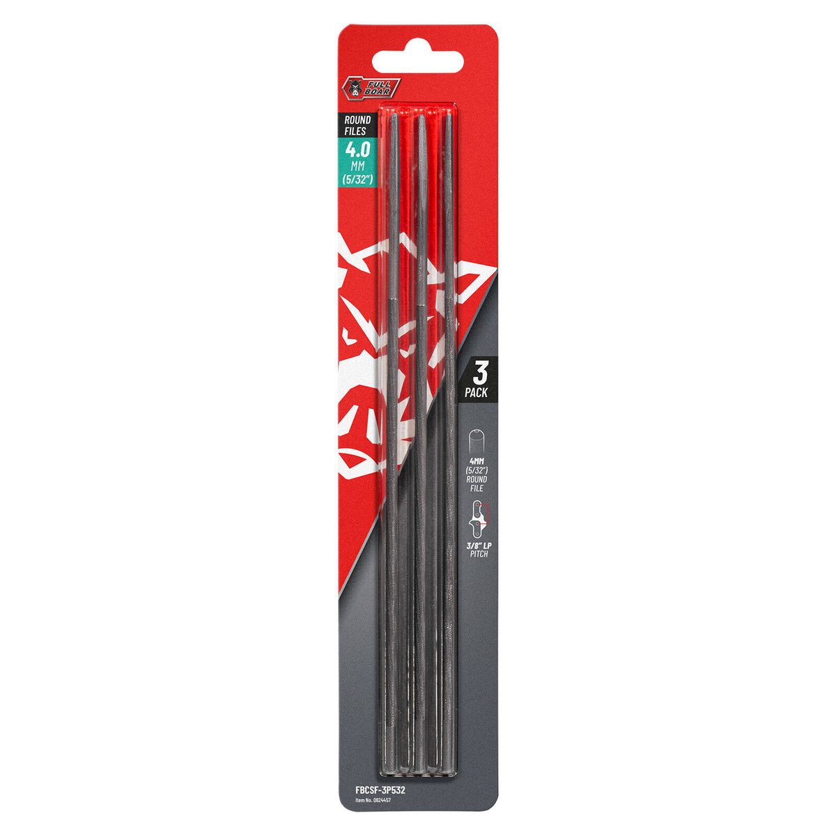 Full Boar 4.0mm (5/32") Round Tapered Chainsaw File 245mm - 3 Pack
