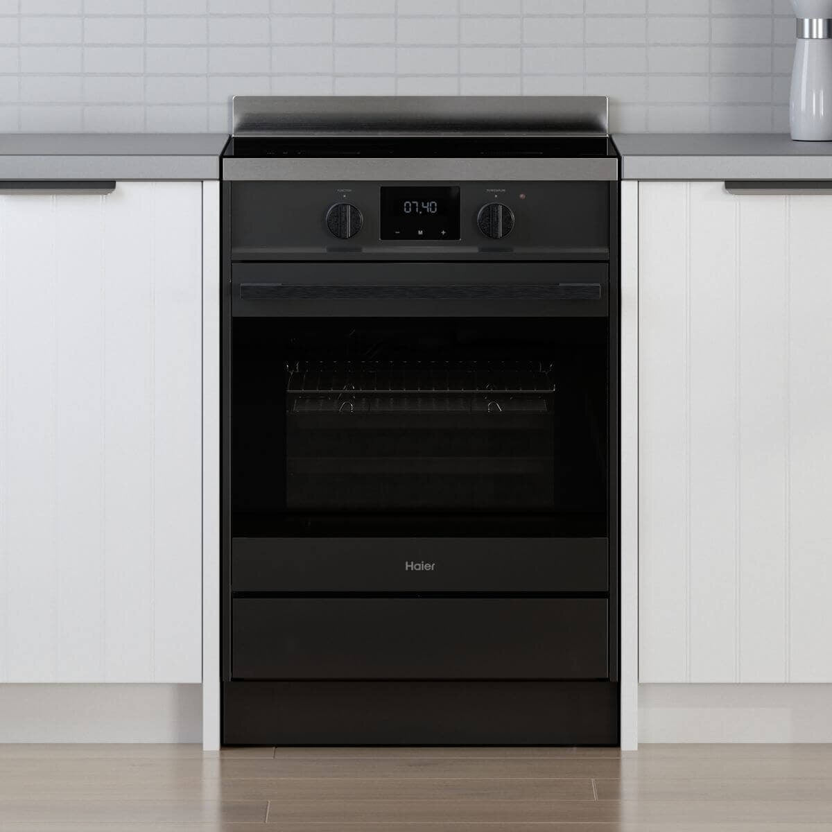 Haier 60cm 500 Series Freestanding Induction Oven - Black, Air Fry, Steam Clean, 11 Functions - HOR60S11IBX2