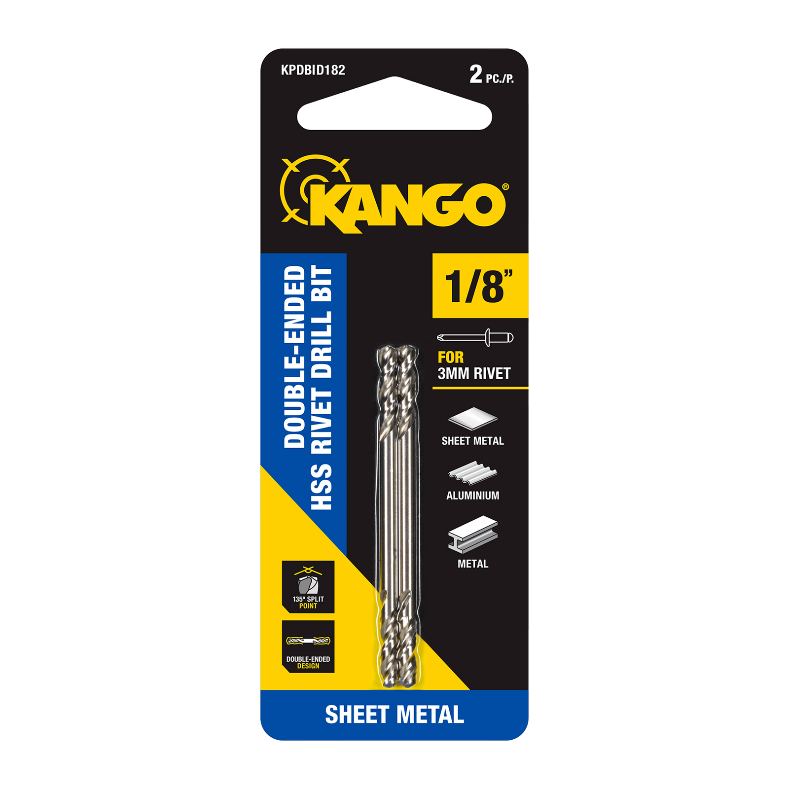 Kango 1/8" HSS Double-Ended Rivet Drill Bit, 2 Pack