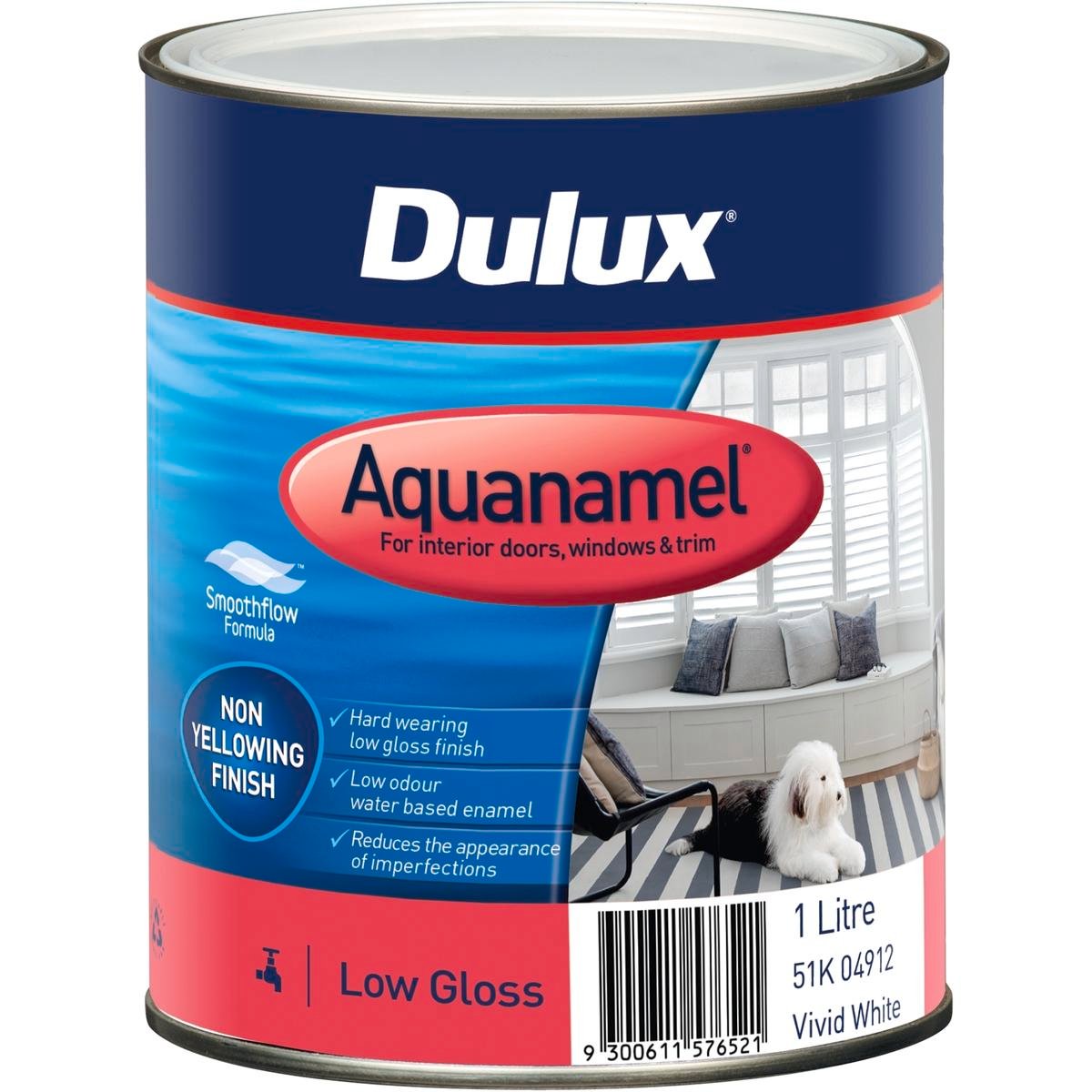 Dulux Aquanamel Low Gloss Enamel Paint 1L Vivid White, Interior Doors Windows & Trim