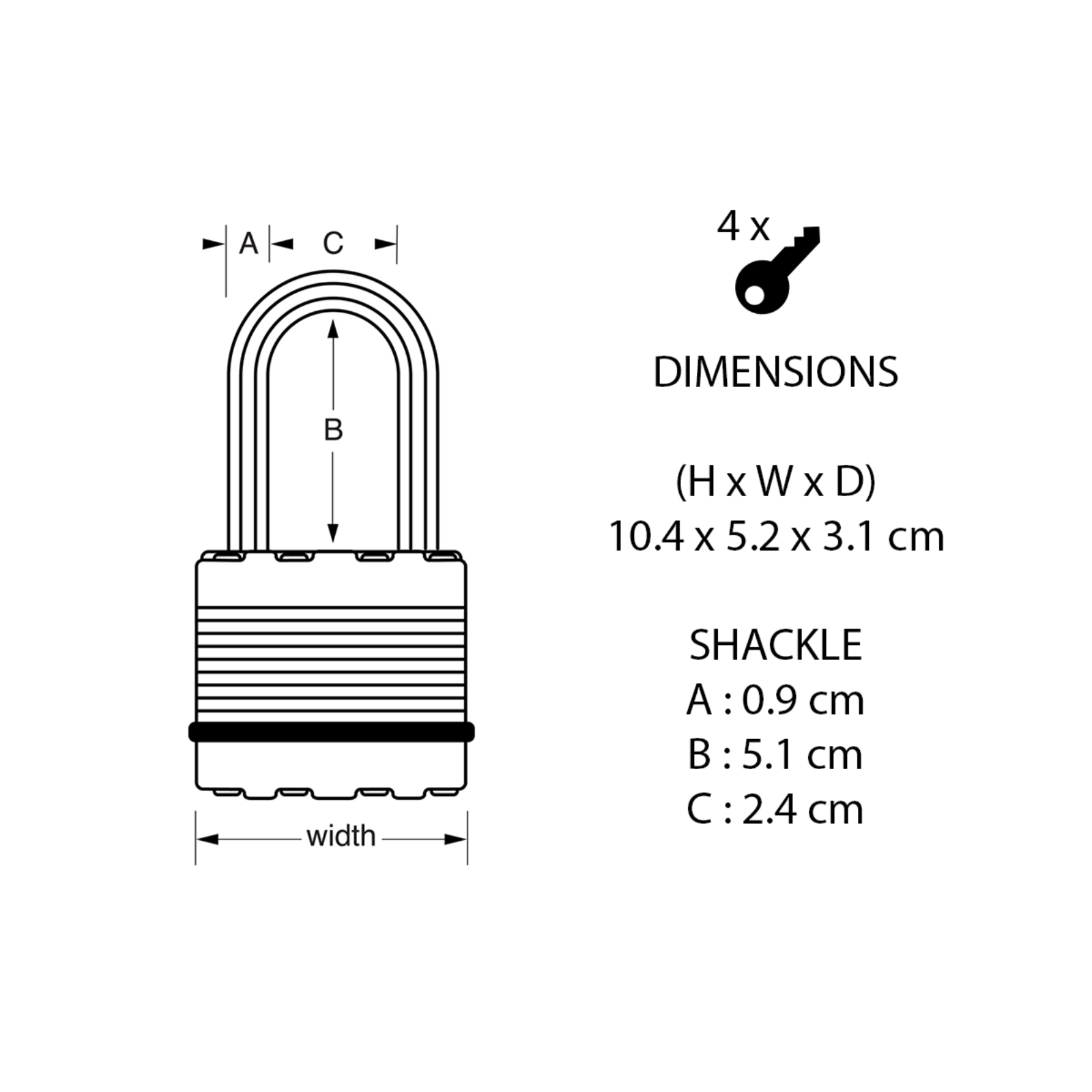 Master Lock Magnum 51mm Long Shackle Laminated Steel Padlock - 4 Pack