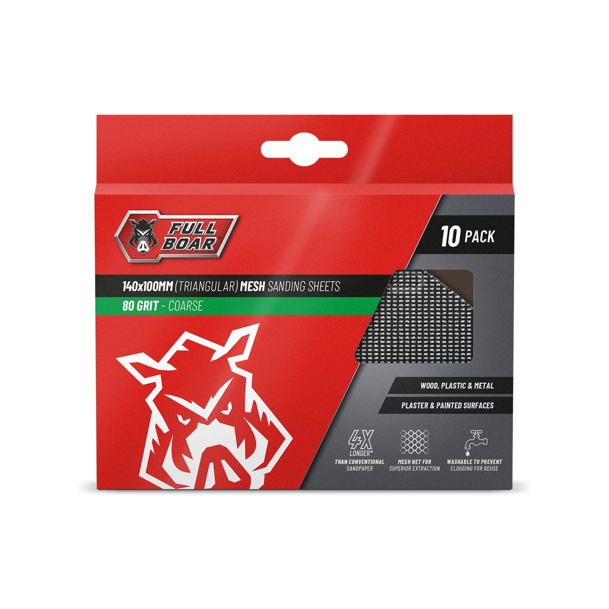 Full Boar 80G Silicon Carbide Triangular Mesh Sanding Sheets 10 Pack 100 x 140mm