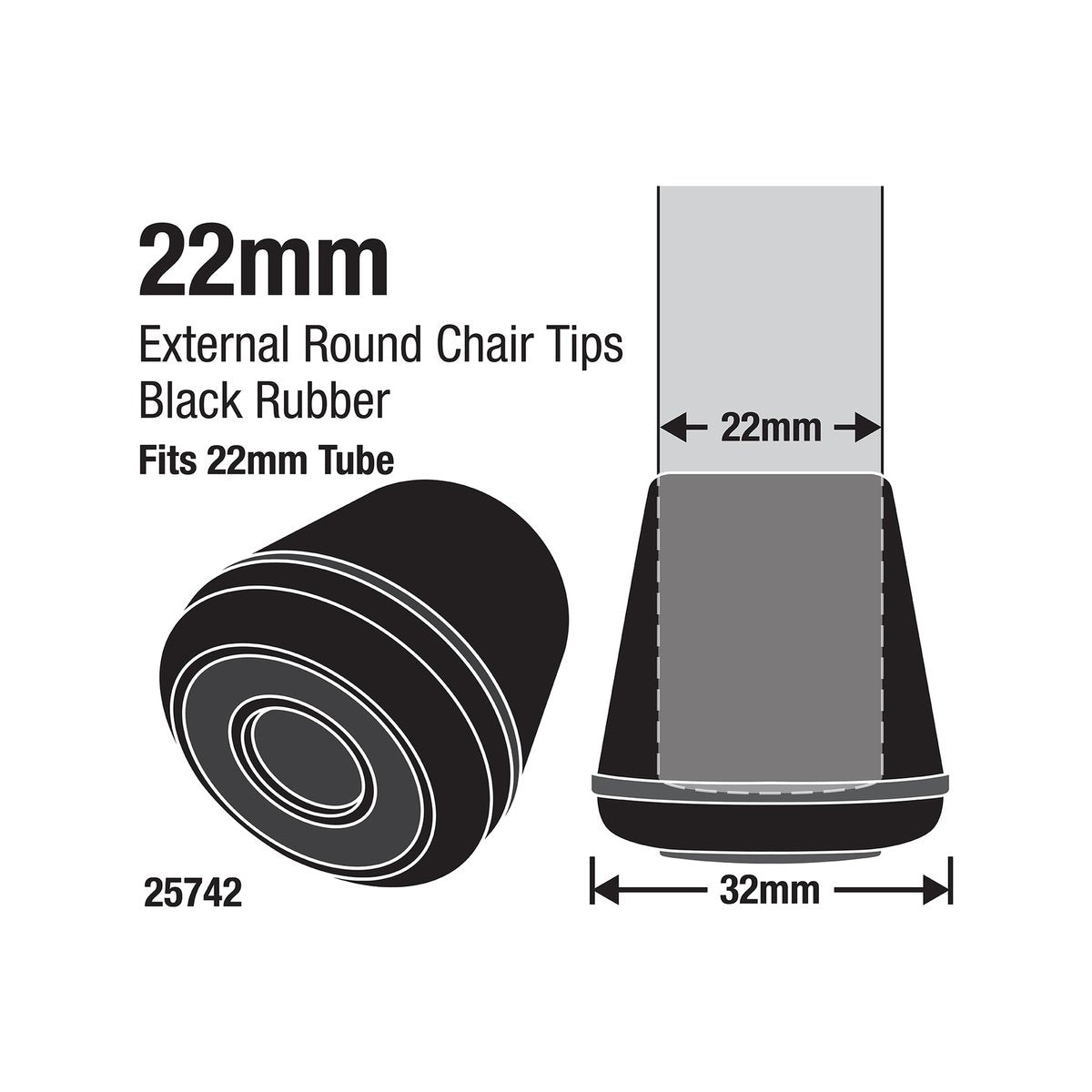 Surface Gard 22mm Black Round Rubber Chair Tip 4 Pack - Easy Glide - SuperSaverAU - view 2
