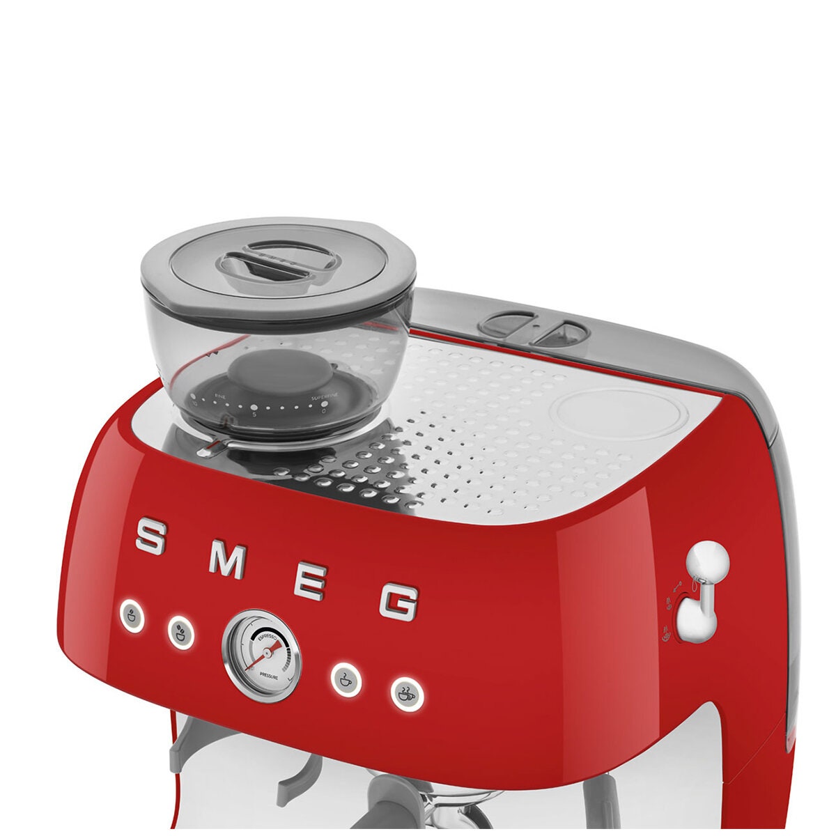 Smeg 50s Style Espresso Machine with Built-in Grinder - 20 Bar, Dual Thermoblock, Red - EGF03RDAU