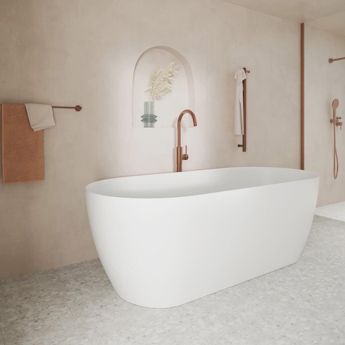 Fienza Nero 1780 Freestanding Oval Stone Bath - Matte White - With Overflow - ST12